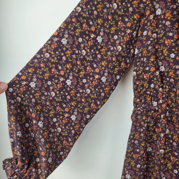 CURRENT Air Medium Ditzy Floral Ruffled Peasant Faux Wrap Dress Long Sleeves - Picture 8 of 16